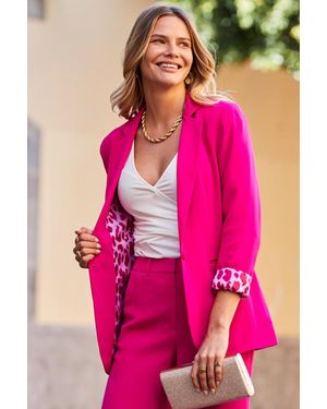 Sosandar Hot Leopard Print Lining Blazer - Pink