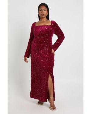 Boohoo Plus Square Neck Long Sleeve Dress - Red