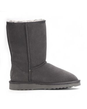 Infinity Leather Genuine Sheepskin Suede Slip-On Ankle Winter Boots - Grey