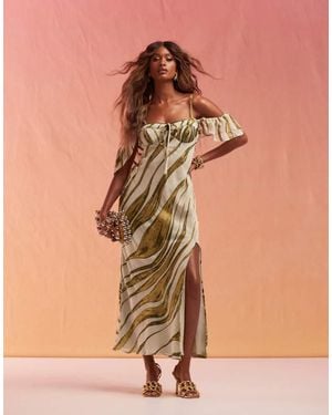 ASOS Devore Cupped Cami Maxi Dress With Frill Sleeve - Green
