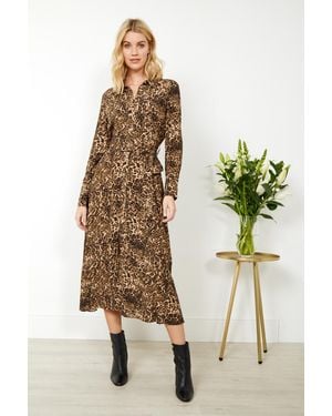 Sosandar Animal Print Belted Midi Shirt Dress - White