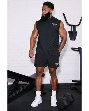 BoohooMAN Training Dept 5Inch Stretch Woven Short - Black