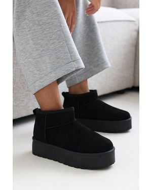 Where's That From Wheres 'Suri' Mini Faux-Suede Fur Lined Platform Ankle Slipper Boots - Grey