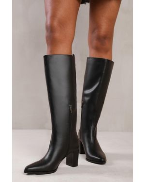 Where's That From 'Delta' Block Heel Knee High Boots With Side Zip - Black