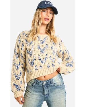 Boohoo Chunky Multi Cable Knit Detail Jumper - Natural