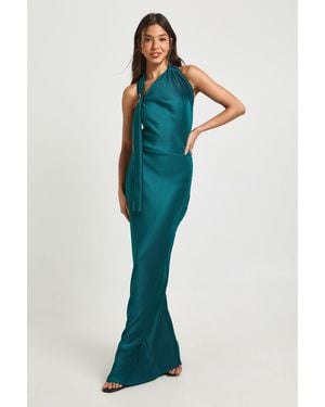 Boohoo Plisse Halter Detail Column Maxi Dress - Blue