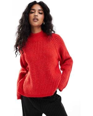 Pieces High Neck Jumper With Wide Sleeves - Red