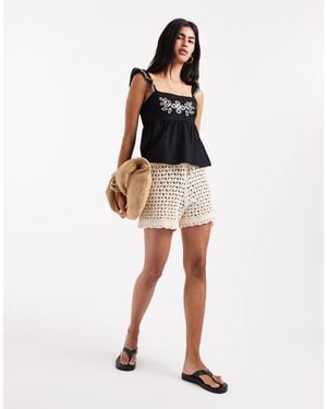 Miss Selfridge Embroidered Frill Detail Cami Top - Natural