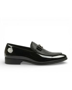 Infinity Leather Textured Front Iconic Buckle Bow Loafers Shoes Faux Leather - Black