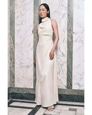 Karen Millen Satin Viscose Drape Cowl Neck Maxi Dress - Yellow