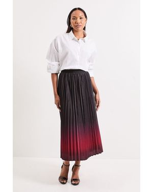 PRINCIPLES Ombre Print Pleated Midi Skirt - Red