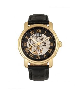 Reign Kahn Automatic Skeleton Leather-Band Watch - Metallic