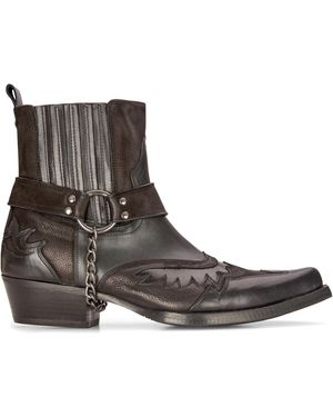 Infinity Leather Cowboy Ankle Boots Cuban Biker Winklepicker Western - Brown
