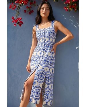 Roman Petite Button Down Midi Dress - Blue