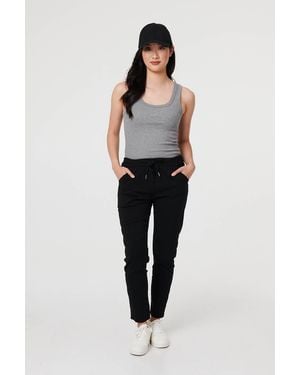 Izabel London Drawstring Tie Waist Tapered Trousers - Black