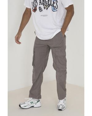 Brave Soul Cotton Poplin Loose Fit Cargo Trousers - Grey