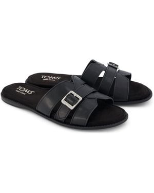 TOMS Sol Mule Leather Sandals - Black