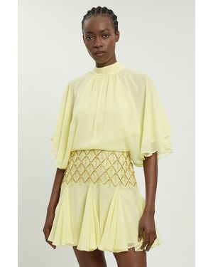 Karen Millen Beaded Cape Detail Mini Dress - Yellow