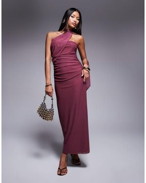 ASOS Bandeau Mesh Maxi Dress With Scarf Detail - Purple