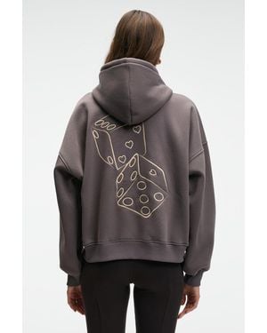 Grimelange Embroidered Oversized Hooded Sweatshirt - Grey