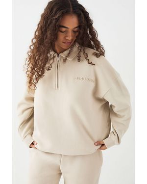 DSGN Studio Embossed Collared Half Zip Sweatshirt - Natural