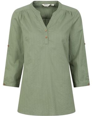 Mountain Warehouse 'Petra' 3/4 Sleeve Shirt Button Neck Breathable Everyday Top Cotton - Green
