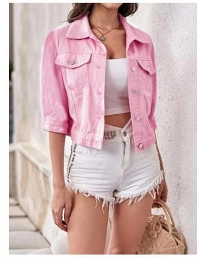 Everyday the Label Full Size Cropped Denim Jacket Plus - Pink