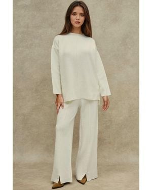 Hiccup Long Jumper & High Waist Wide Leg Knit Co-Ord Set - Natural