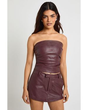 Boohoo Faux Leather Bandeau Top - Purple
