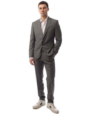 BOSS Solid Patterned Notch Collared Suit Jacket - Grey