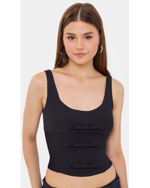Hiccup Sleeveless Bodycon Top With Bow Detail - Black