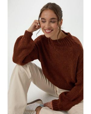 Hiccup Oversized High-Neck Knitted Jumper - Brown