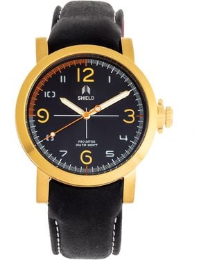 Shield Berge Leather-Band Diver Watch - Metallic