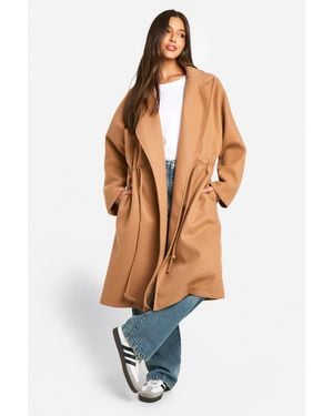 Boohoo Cinched Waist Wool Look Coat - Blue