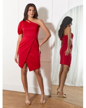 Chi Chi London One Shoulder Puff Sleeve Bodycon Mini Dress - Red