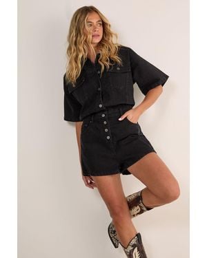 Nasty Gal Denim Button Through Romper - Black