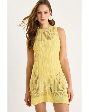 Bianco Lucci Textured Knitwear Transparent Mini Dress - Yellow