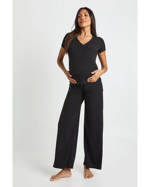Boohoo Maternity Soft Rib Wrap Top & Trouser Lounge Set - Black