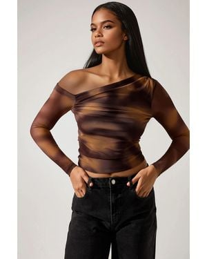 Hiccup Asymmetrical Collar Tulle Blouse - Black