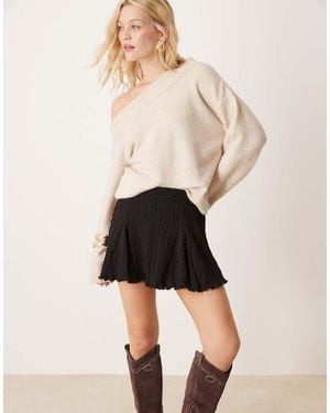 ASOS Textured Flippy Godet Mini Skirt - Natural