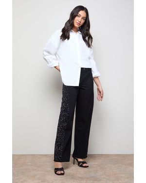 Oasis Hotfix Pocket Detail Wide Leg Jean - White