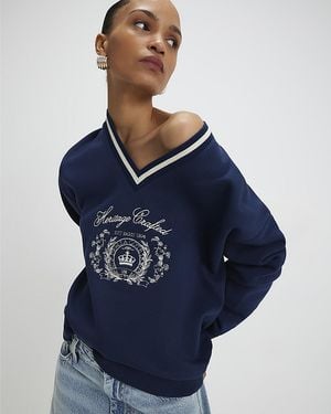 River Island Sweatshirt Long Sleeve Heritage Crest Cotton - Blue