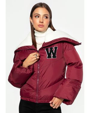 Wittchen Oversized Jas Met Imitatie Schapenvacht Kraag - Rood