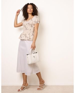 Blue Vanilla Embroidery Peplum Blouse - Natural