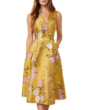 Phase Eight Cecily Floral Jacquard Fit And Flare Dress - Yellow
