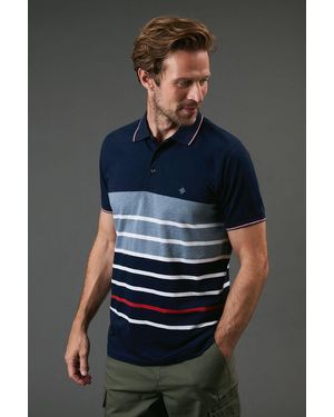 MAINE Rockport Stripe Polo Shirt Cotton - Blue