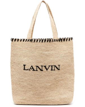 Lanvin Geborduurde Raffia Draagtas Met Logo - Naturel