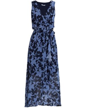 Gina Bacconi Alaura Long Printed Sleeveless Dress With Surplice Neckline - Blue