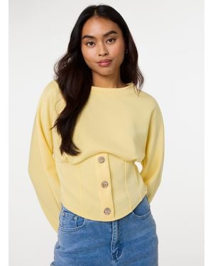 Pink Vanilla Button Front Corset Sweatshirt - Blue