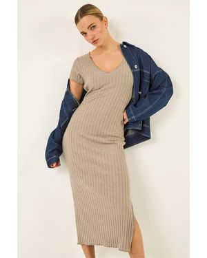 D.u.s.k V-Neck Knit Midi Dress - Blue